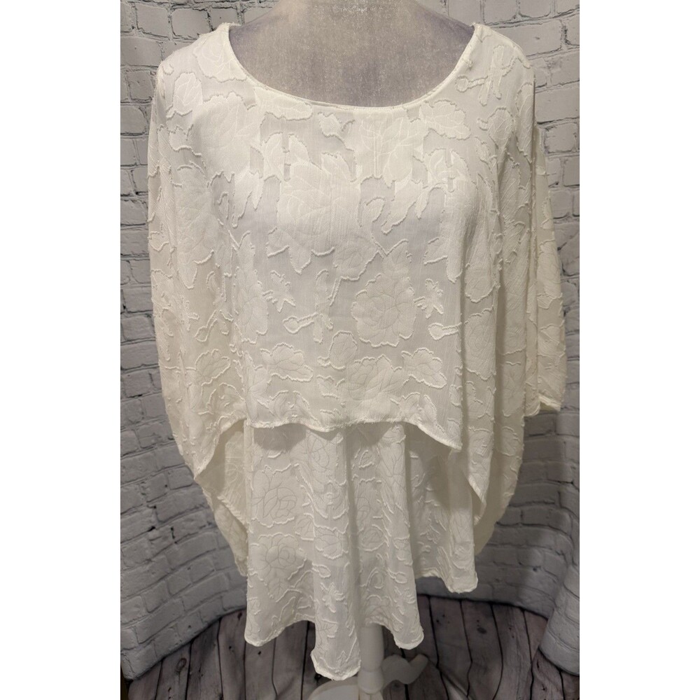 DG2 by Diane Gilman Jacquard Double Layer Floral Top Cream Size Large